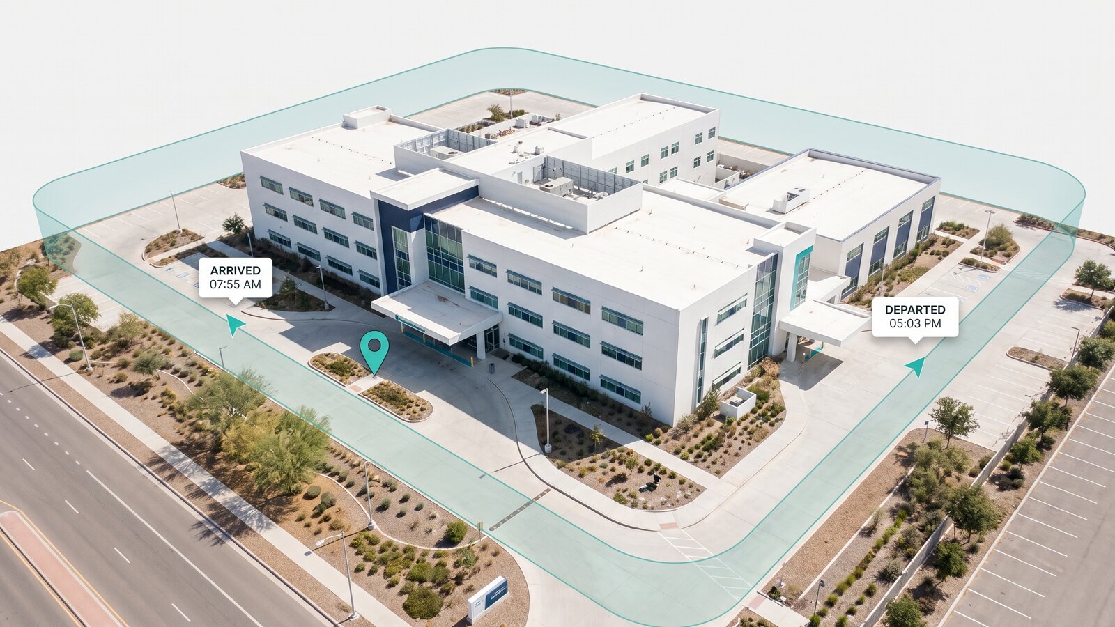 Hospital arrival and departure evidence within an optional geofence