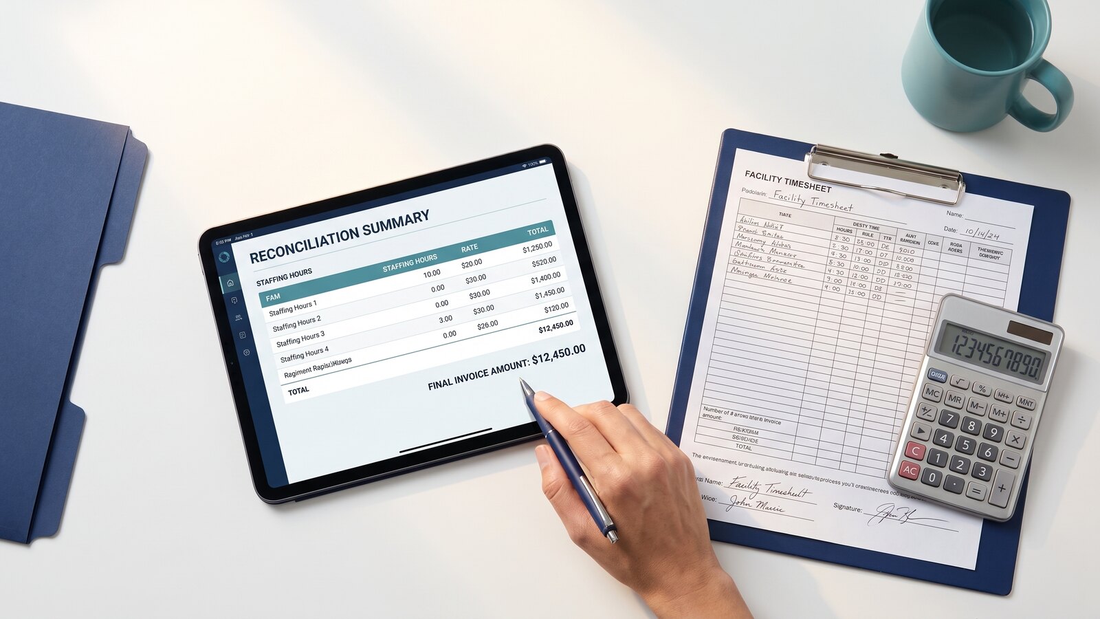 Facility timesheet reconciled to a final invoice amount