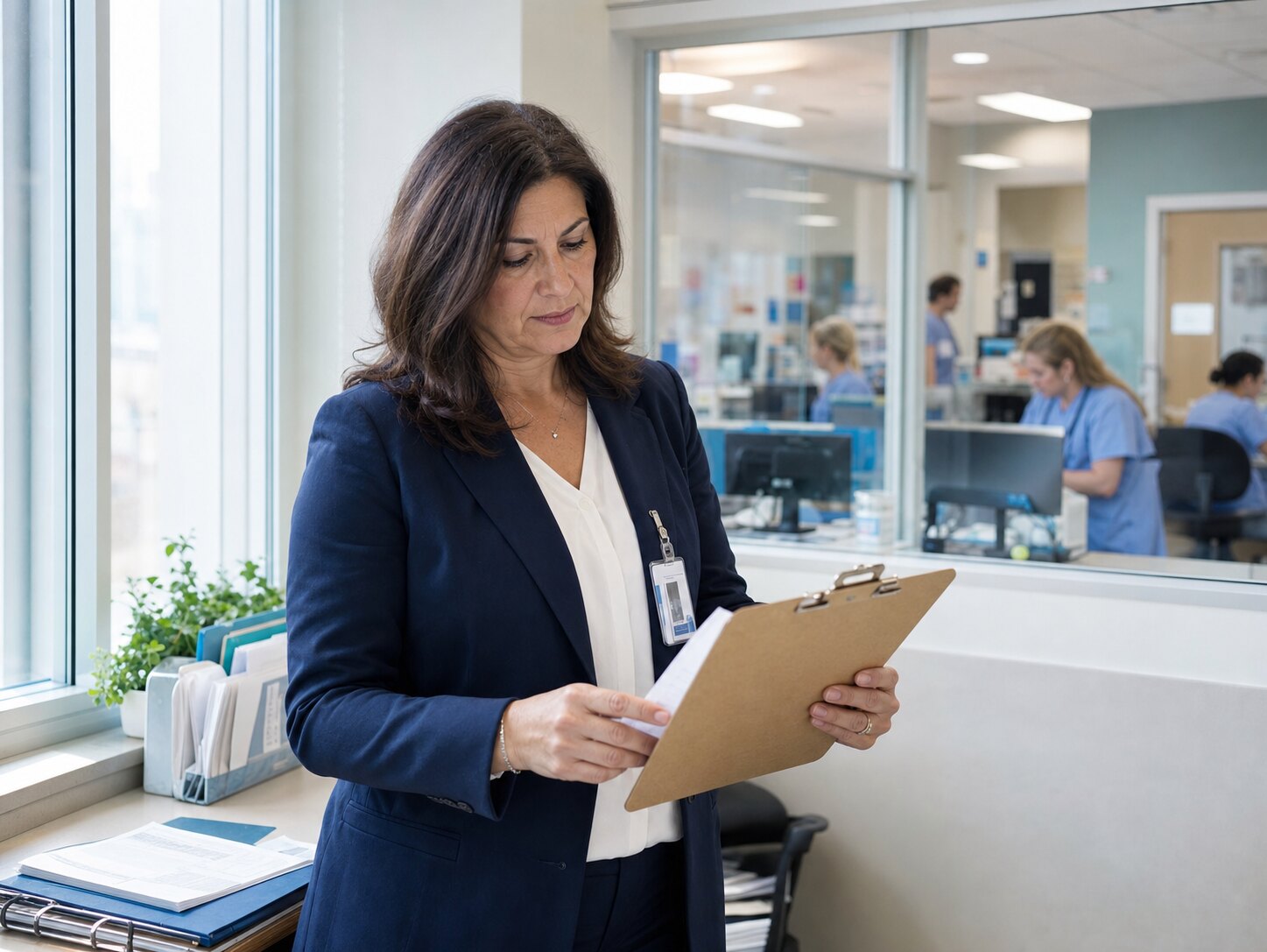 Facility staffing leader reviewing a shift schedule